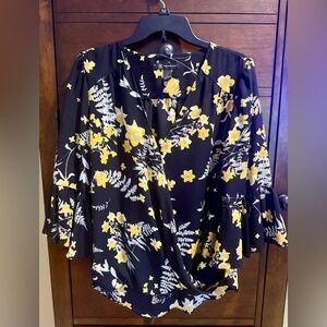 INC International Concepts Black and Yellow Floral Blouse